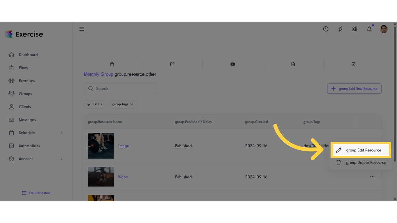 Click 'Edit Resource'