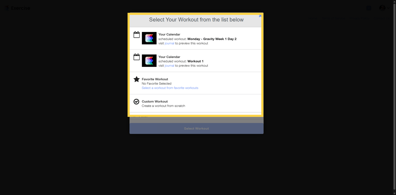 Select Your Workout