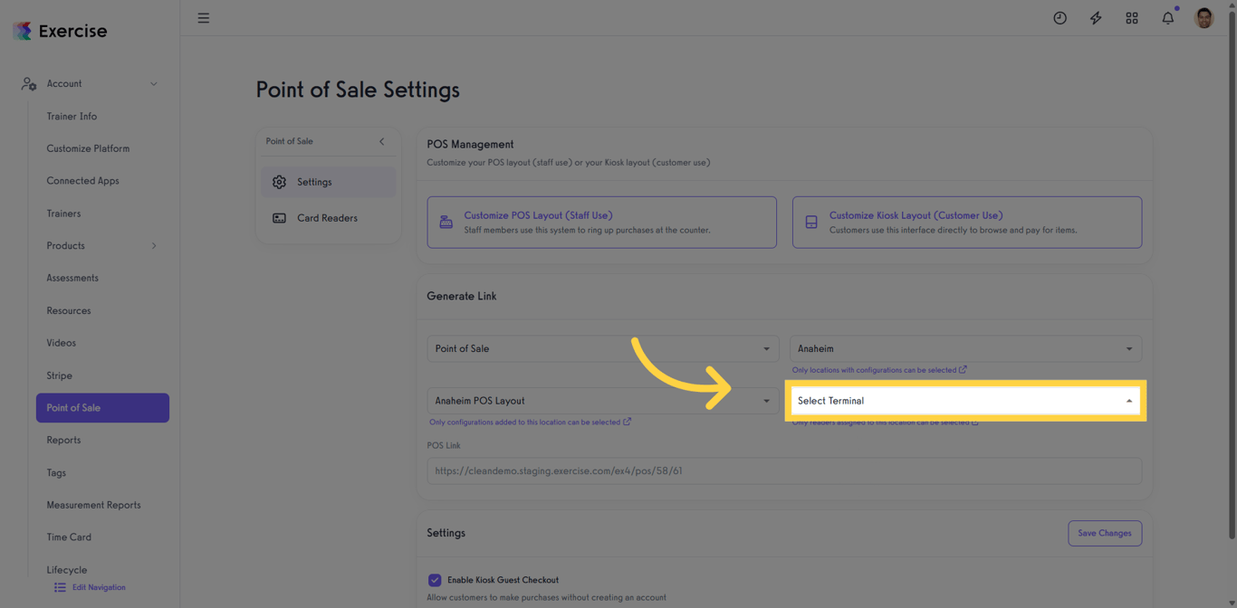 Selecting a payment terminal for POS setup.