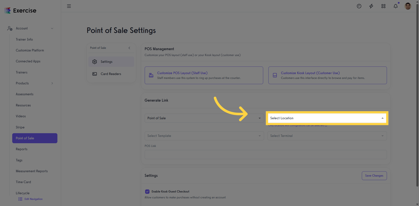 Selecting the desired location for layout customization.