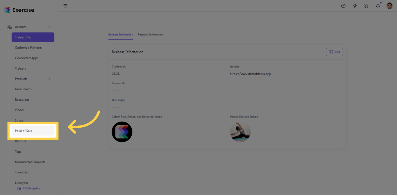Accessing the Point of Sale customization settings.