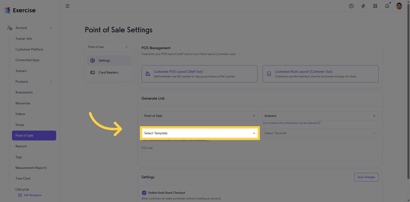 Selecting layout templates for POS customization.
