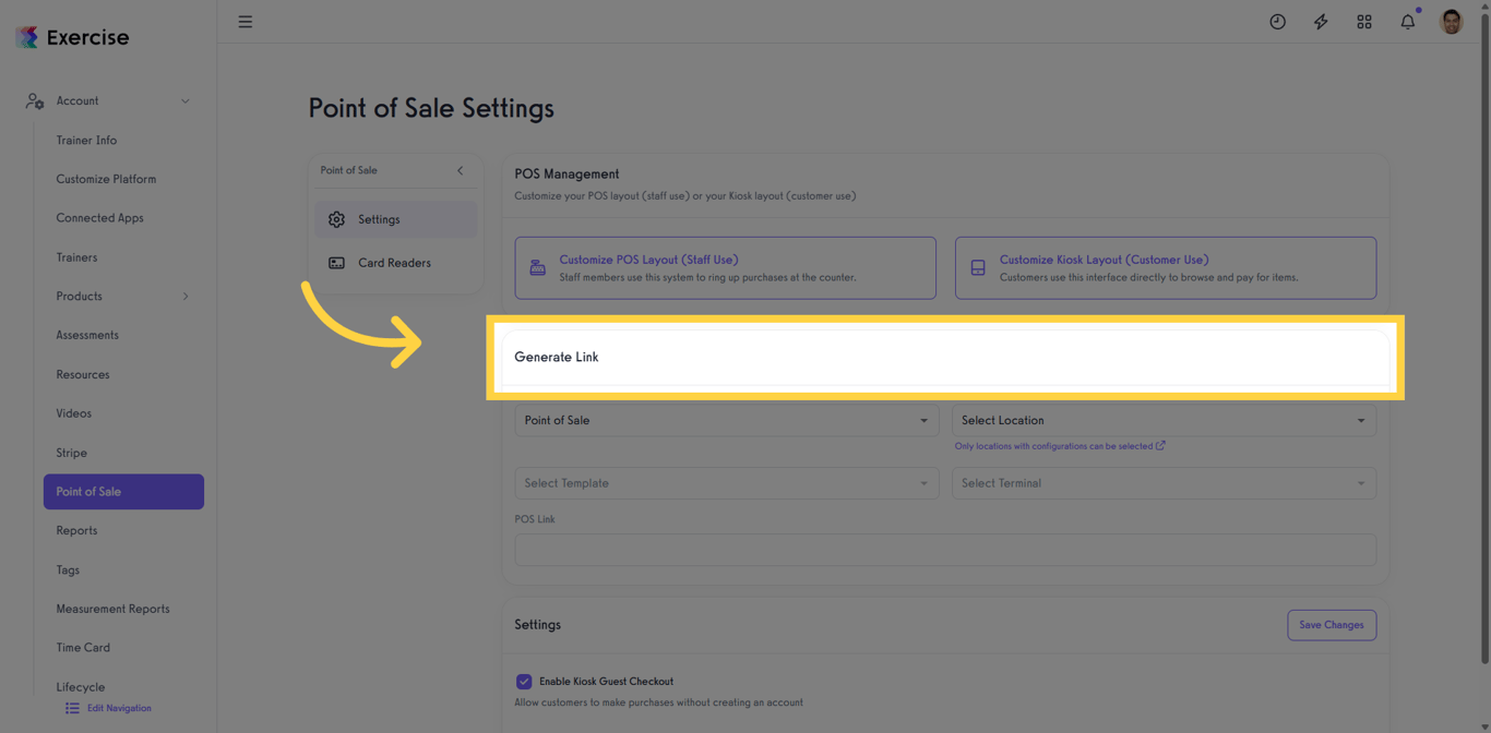 Generating a configuration link for POS or Kiosk layouts.