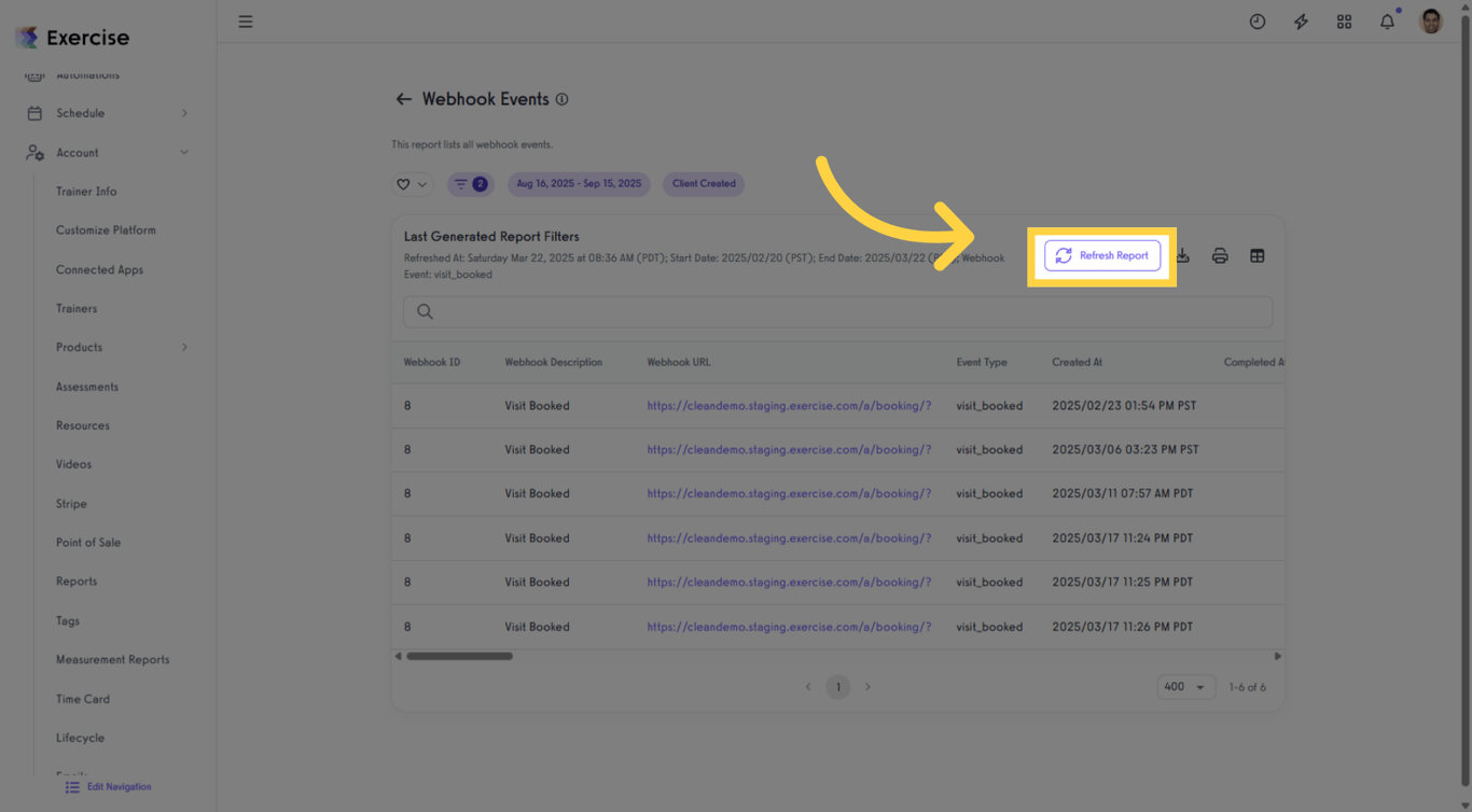 Refresh Webhook Events Report