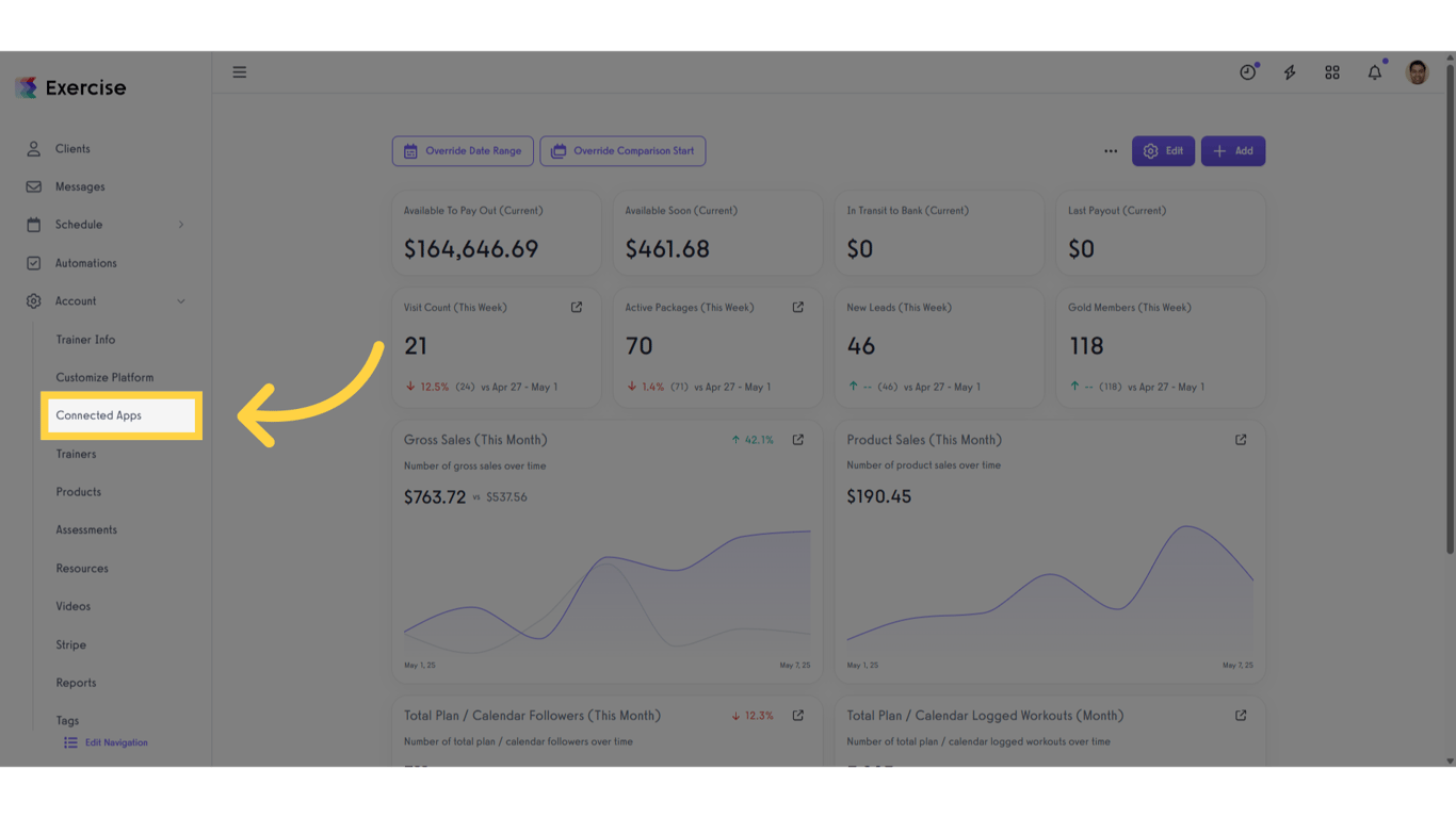 Click on the “Connected Apps” tab on the left sidebar.