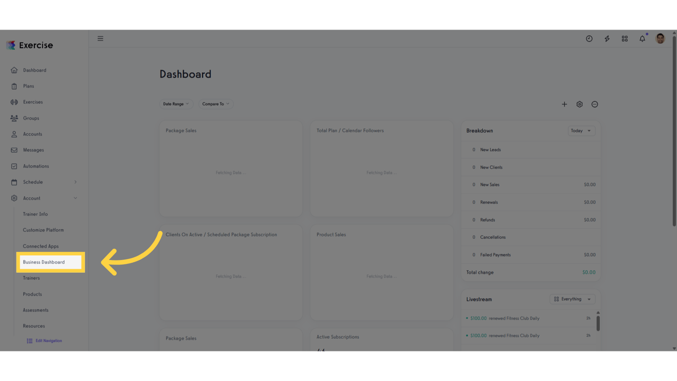 Click 'Business Dashboard'.