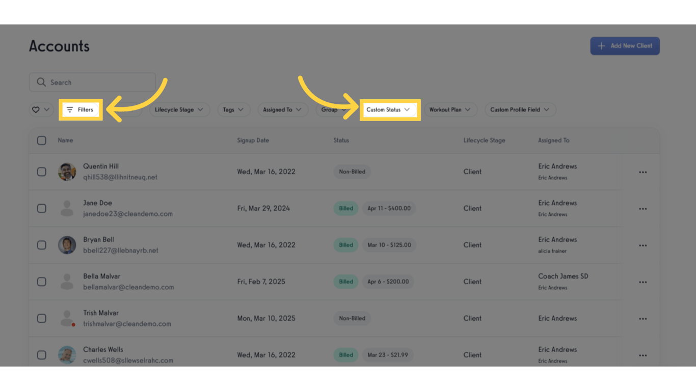 Click either 'Filters' or 'Custom Status'.