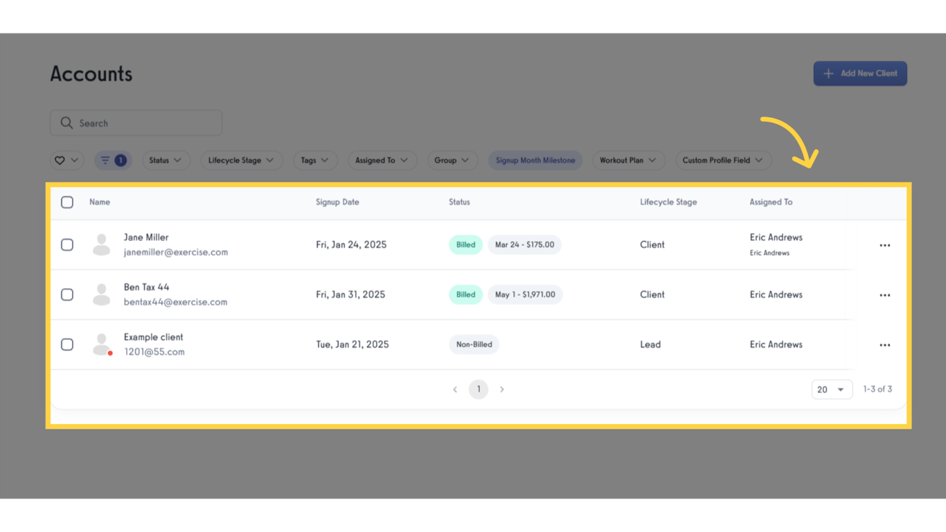 Verify the clients who have been signed up for that many months within the selected date range.