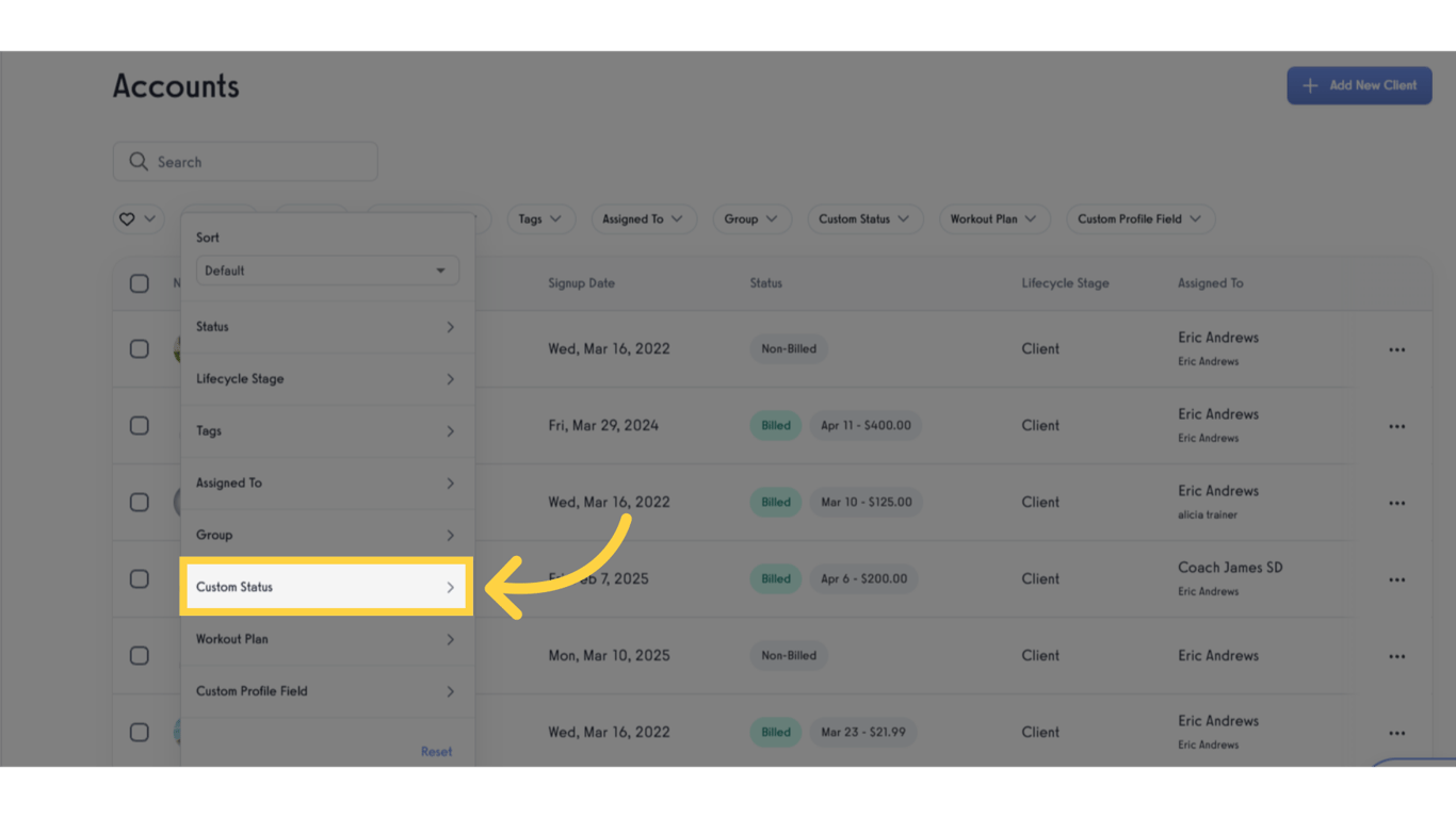 Click 'Custom Status'.