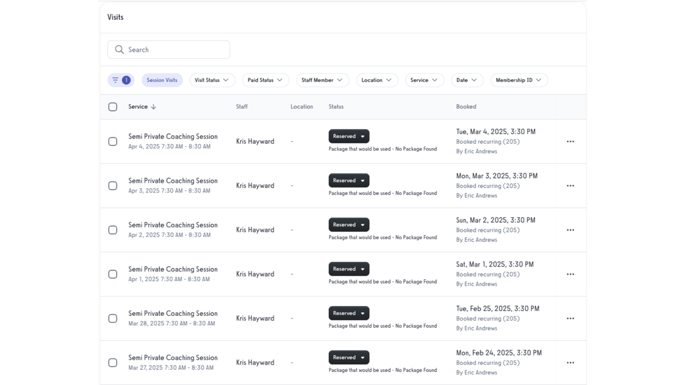 View Client's Visit Appointment History.