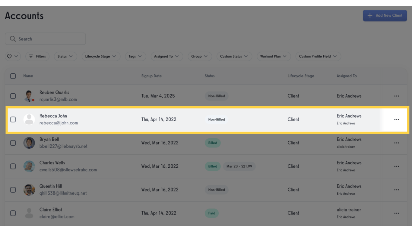 Click client's name.