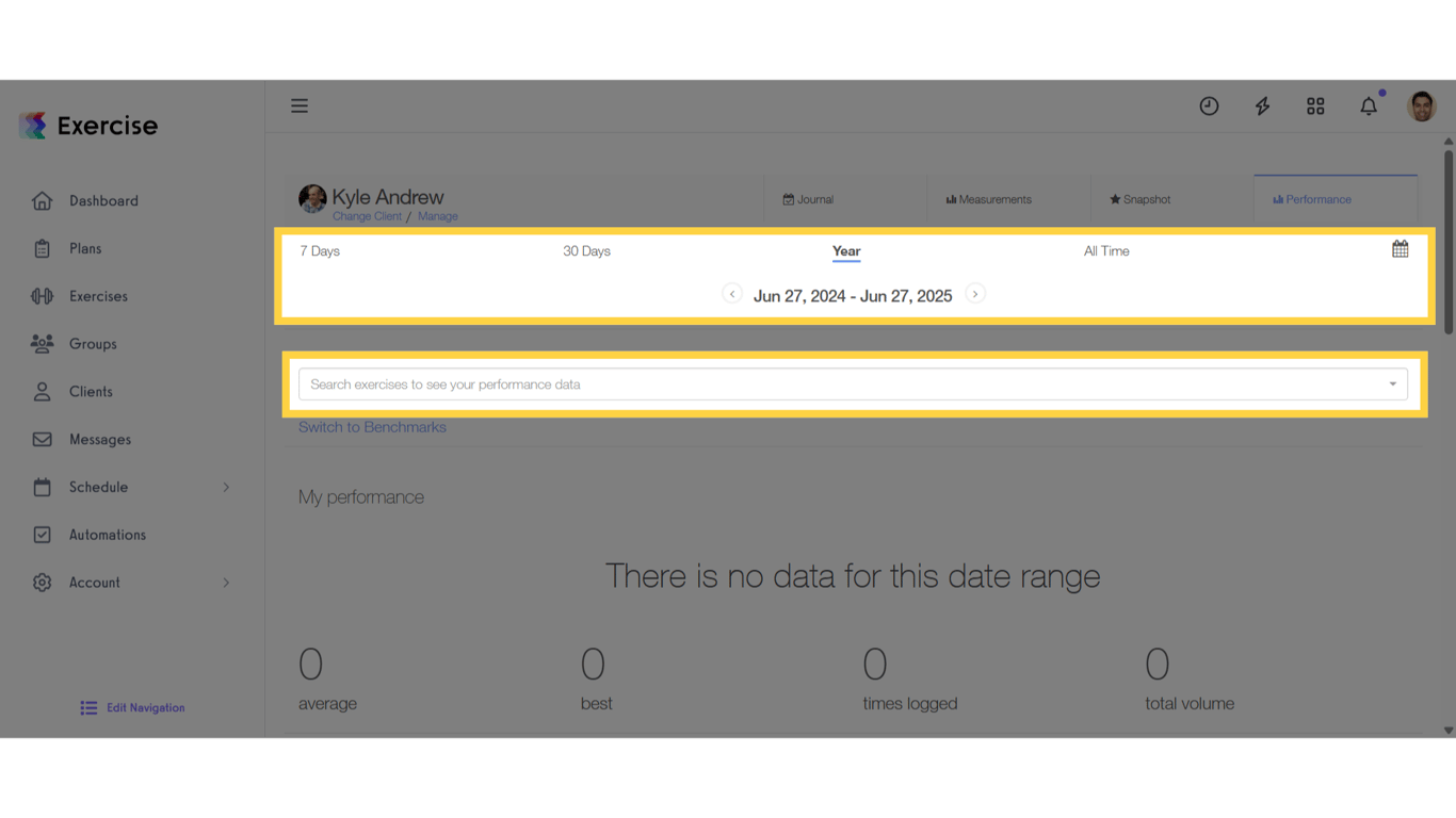 Set Filters and Select Exercise