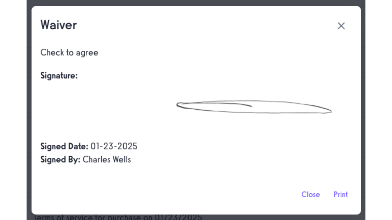 View the waiver and signature