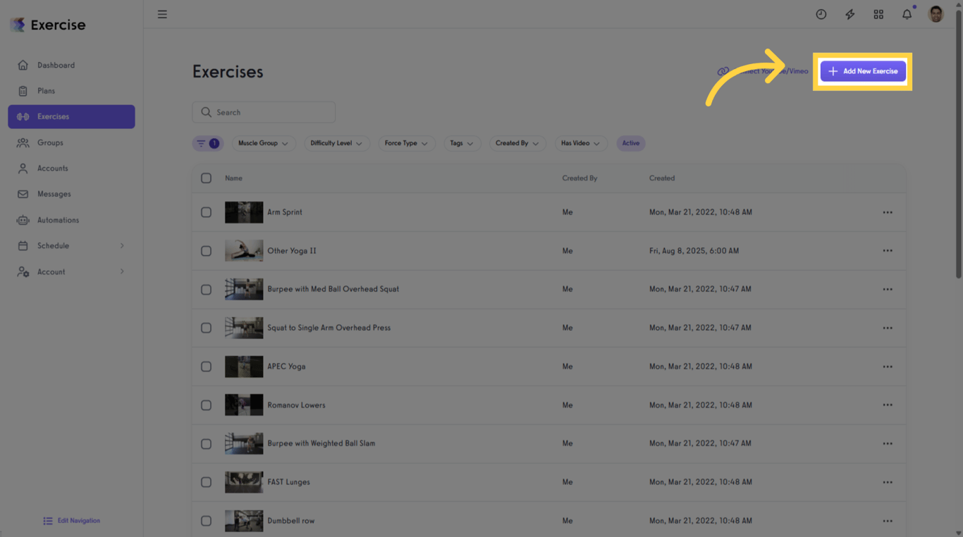 Create New Custom Exercise