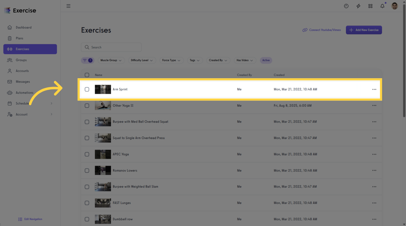 Edit Existing Custom Exercise