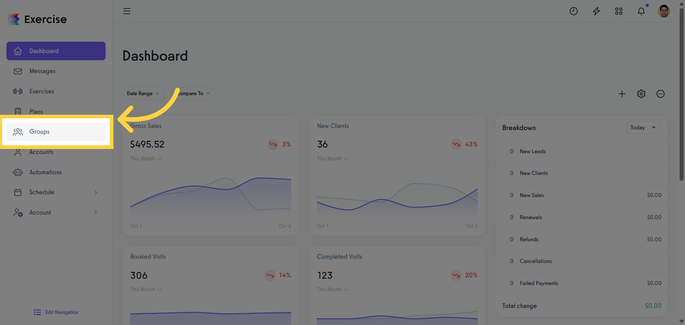 Groups tab on the Trainer Dashboard