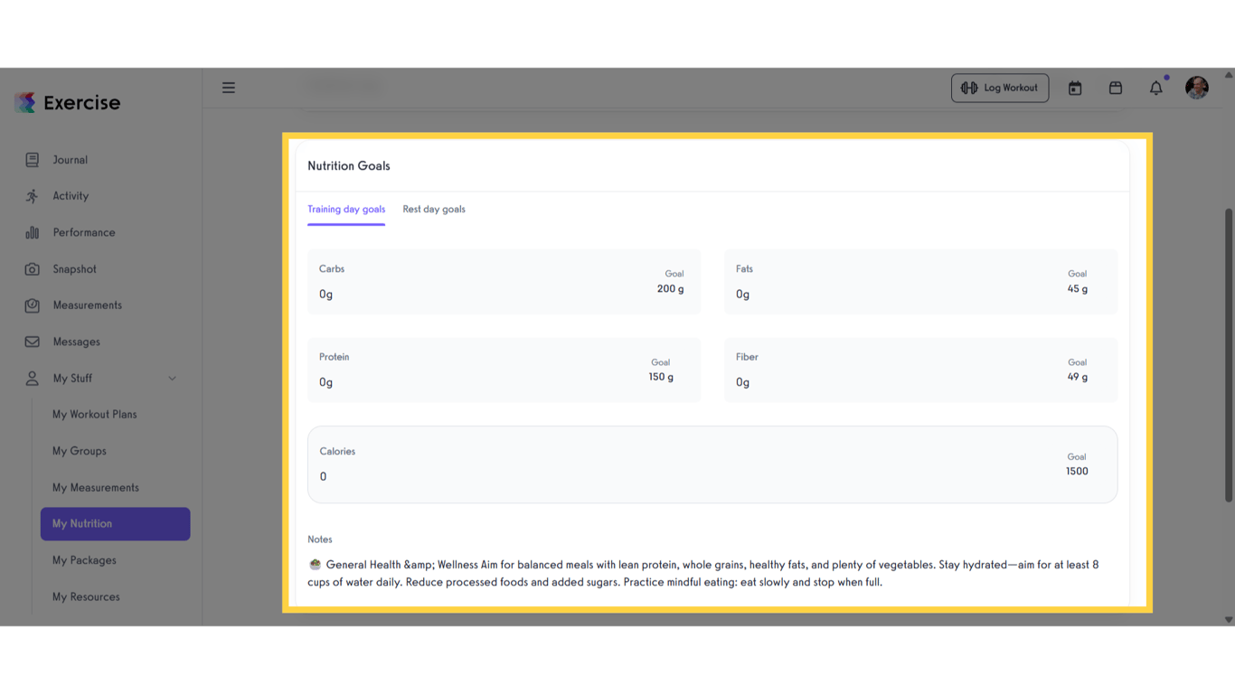 View Nutrition Goals
