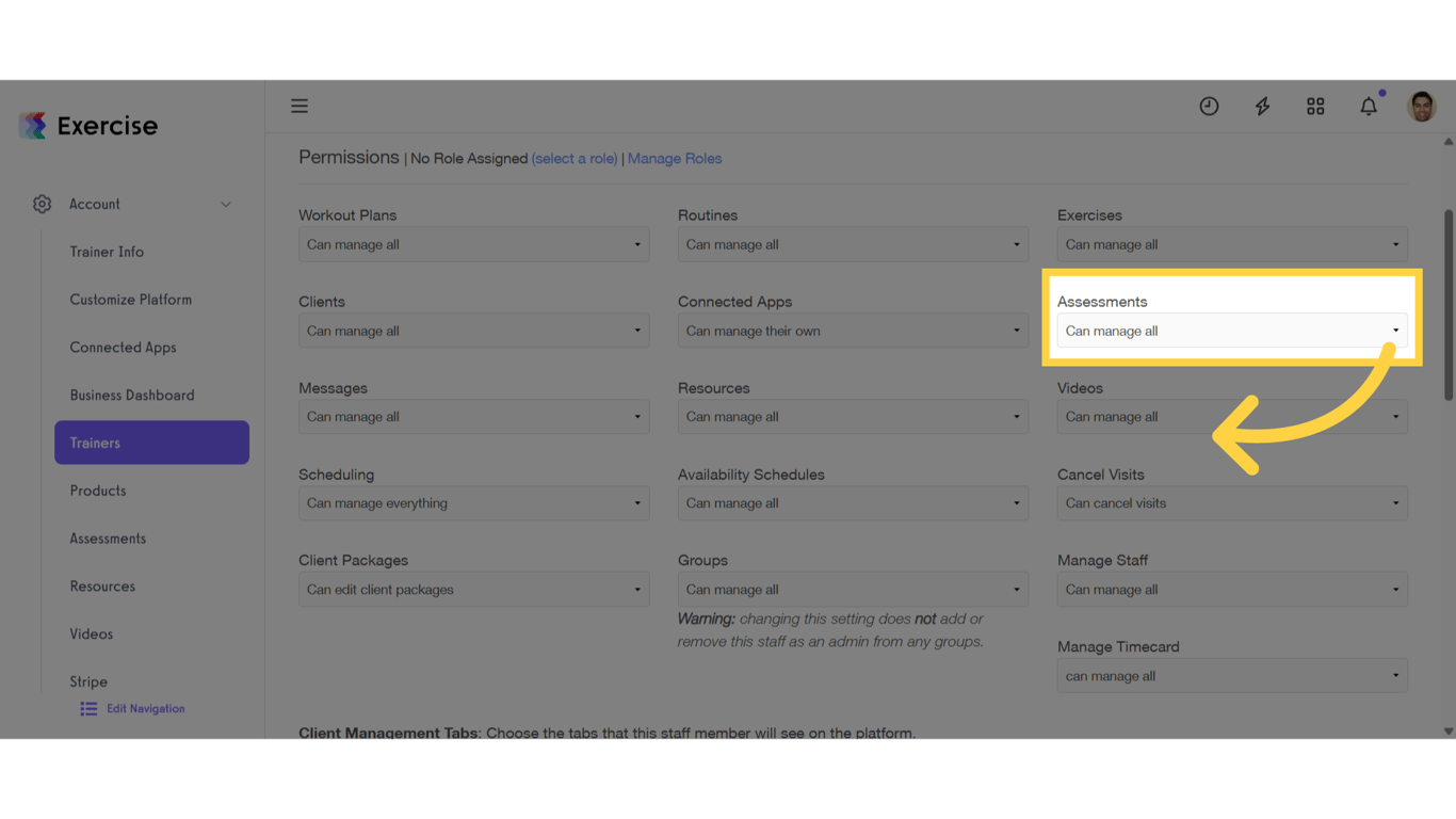 Click 'Assessments' drop-down list