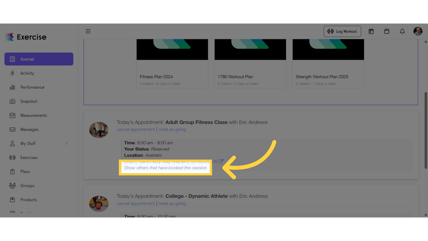 Click 'Show others that have booked this session'