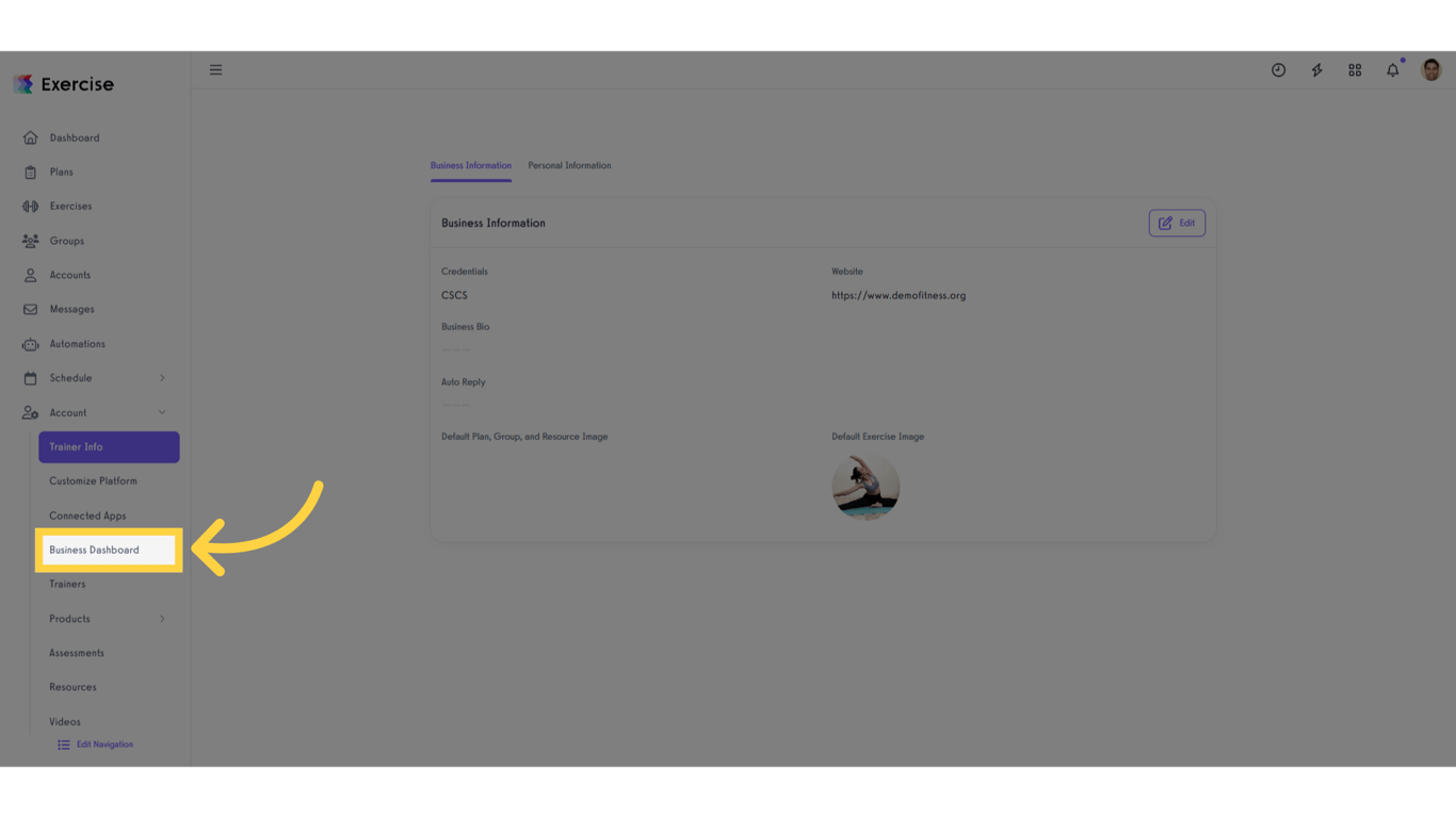 Click 'Business Dashboard'.