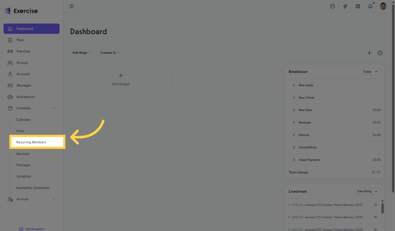 Click 'Recurring Members' tab.