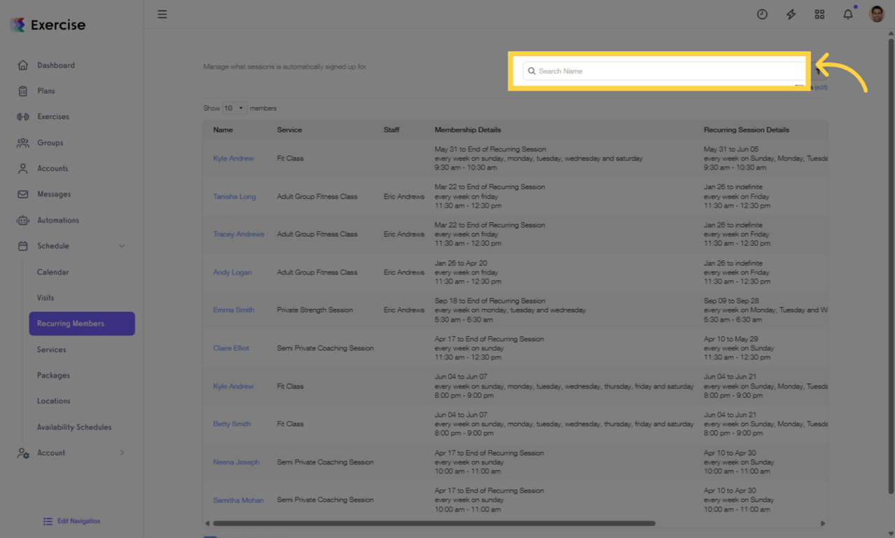 Search recurring members.