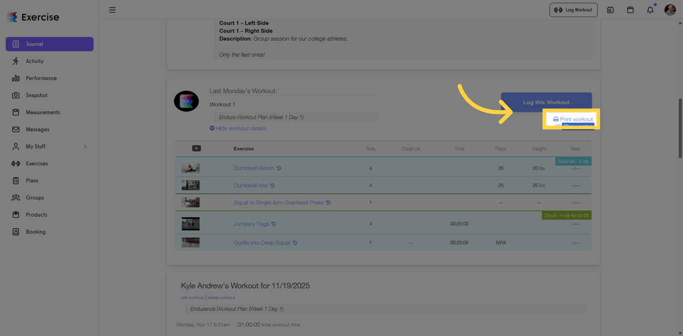 Print Workout Details