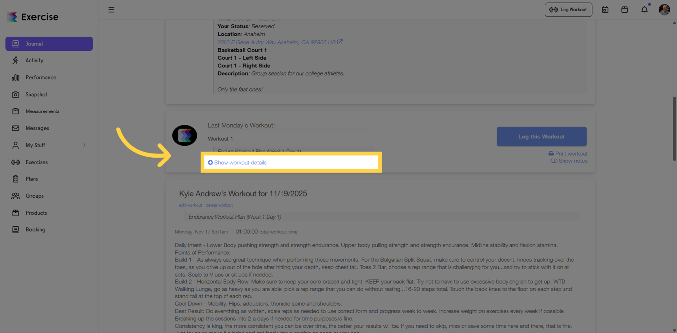 Show Workout Details