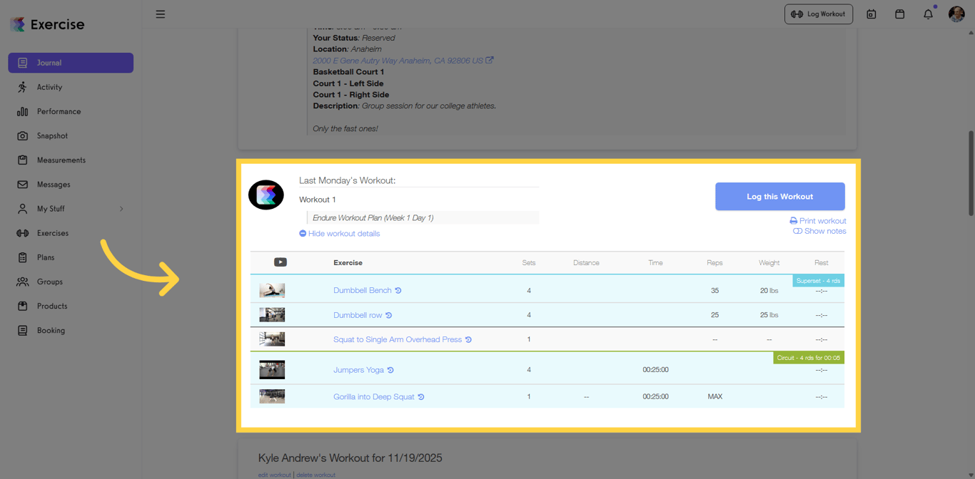 Workout Details screen