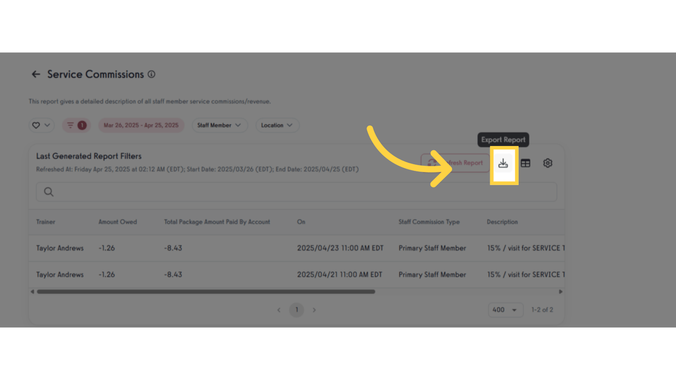 Click on 'Export Report'