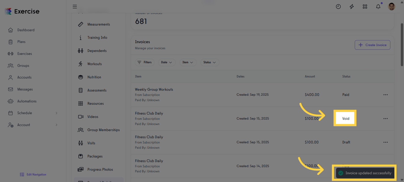 Invoice successfully voided.