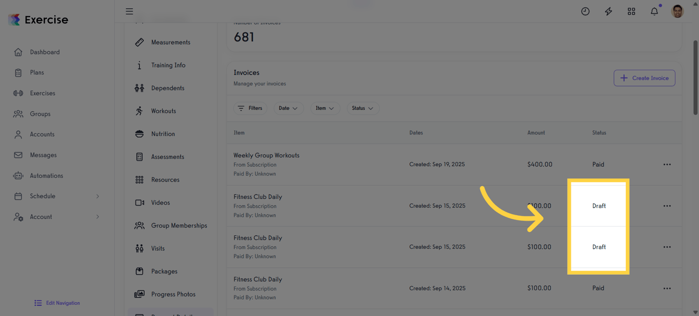 View invoices in draft status.