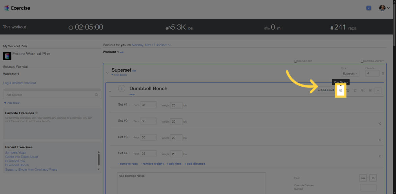 Open the exercise video section