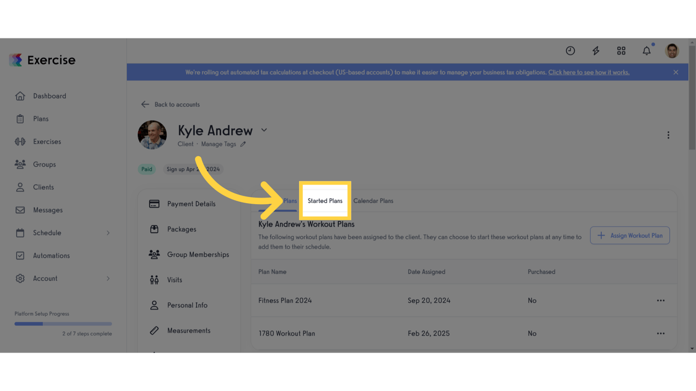 Click 'Started Plans'.