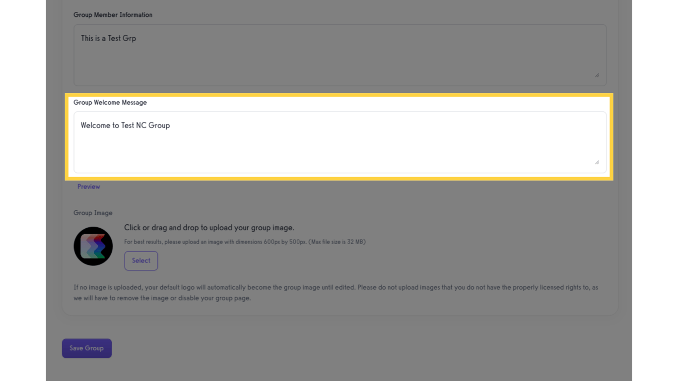 Update Group Welcome Message.