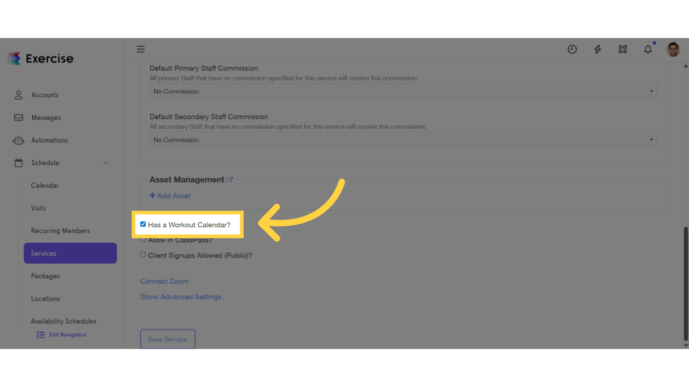 Click 'Has a workout calendar?'
