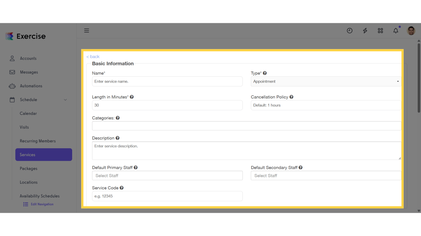 Enter Basic Information of Service