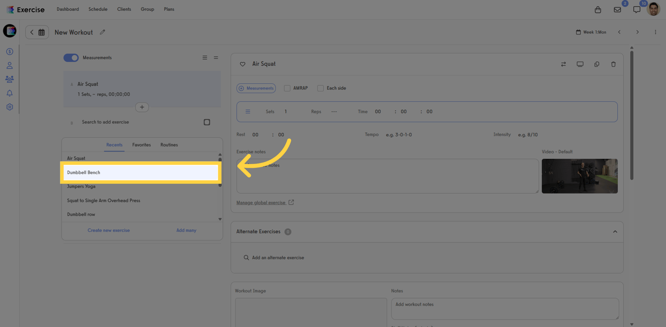 Select the Dumbbell Bench Exercise