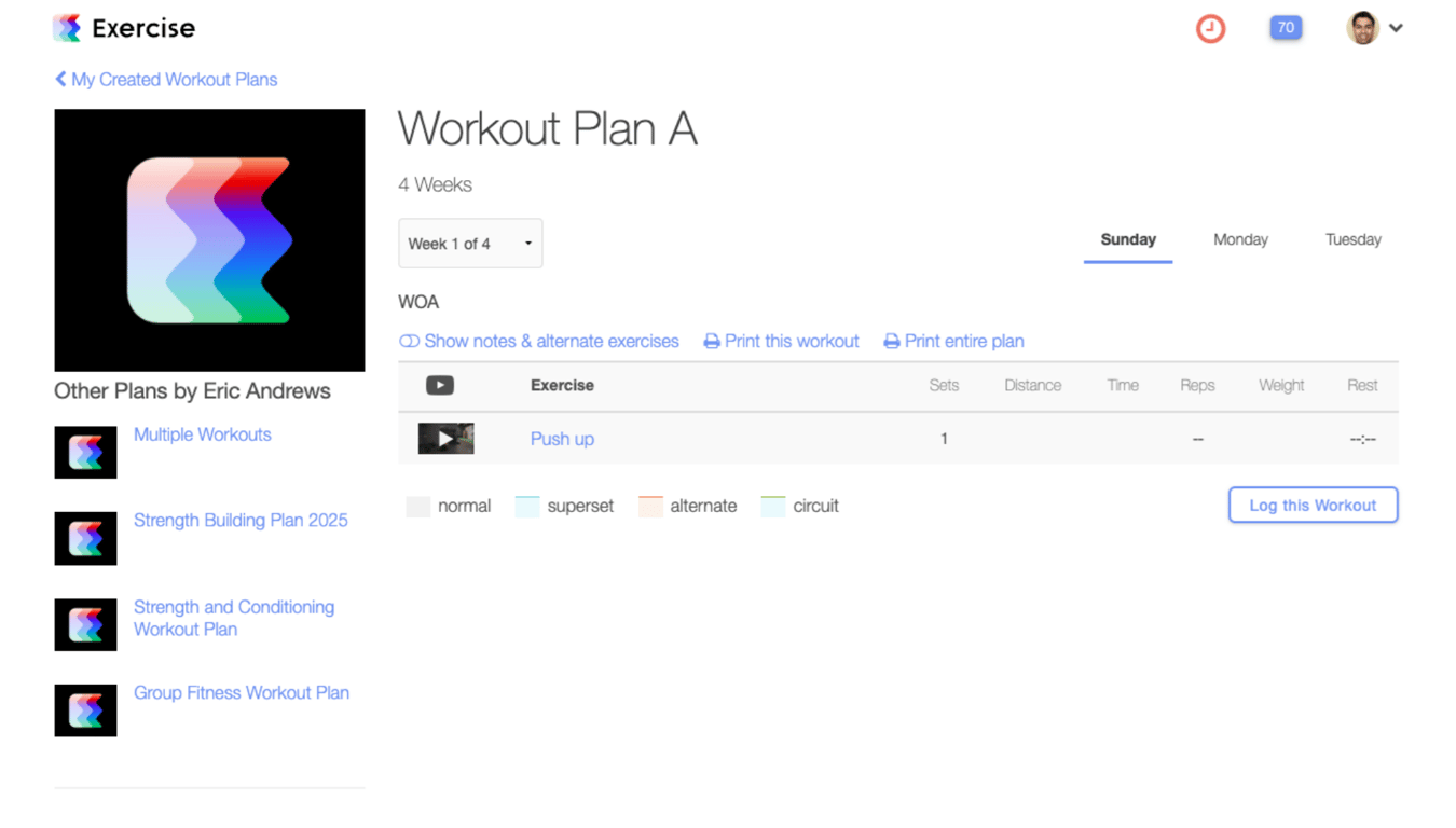 Client view of the plan.