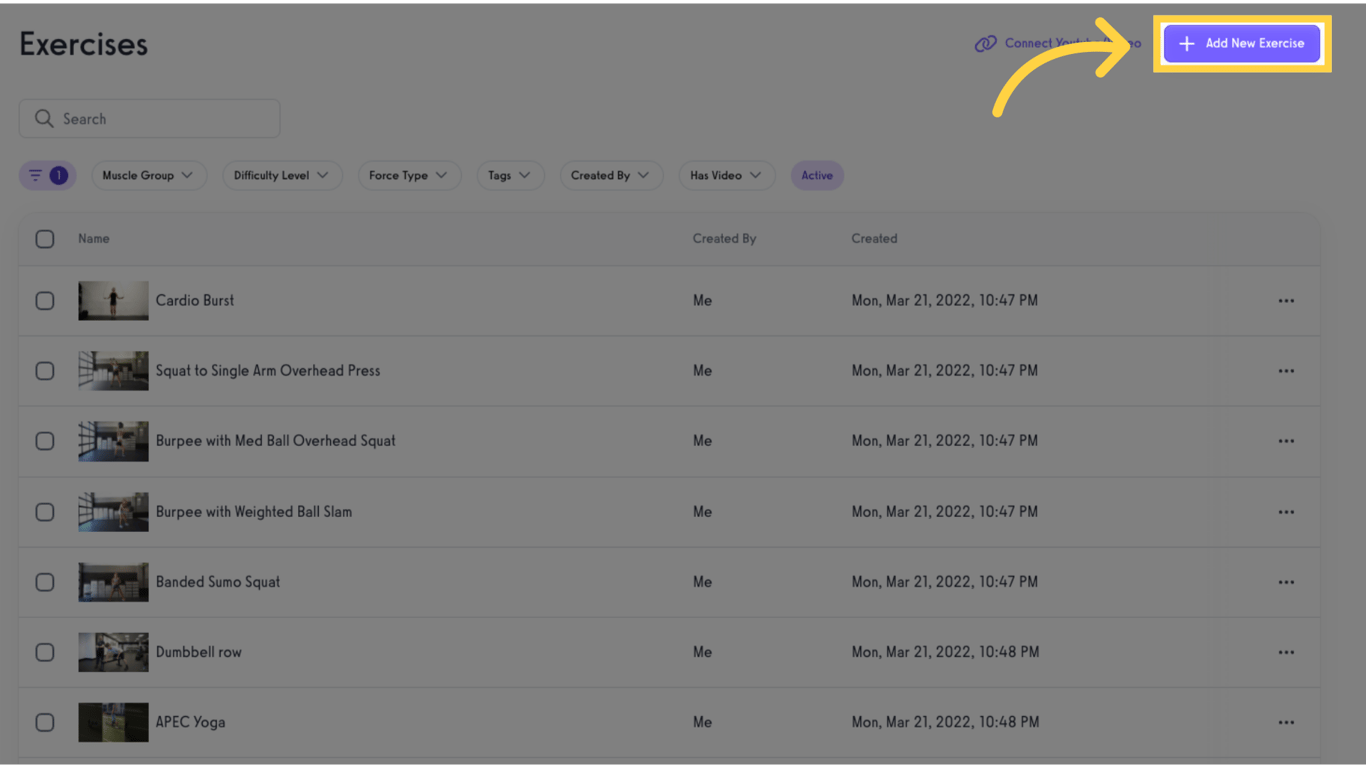 Click 'Add New Exercise'.