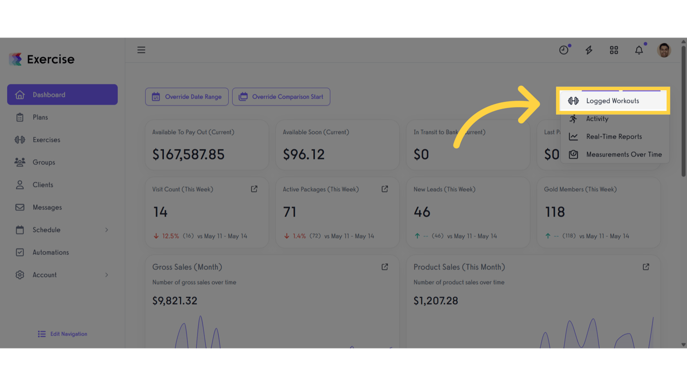 Click 'Logged Workouts'