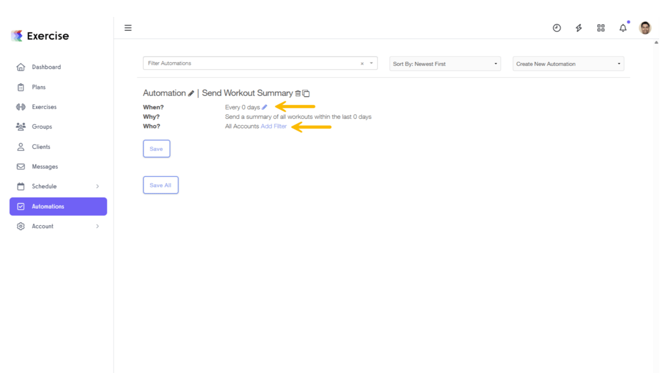 Click on the edit icons to customize the settings.