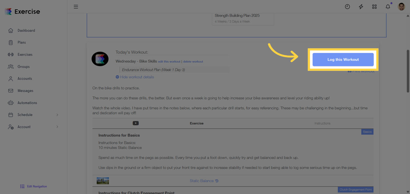 Click 'Log this Workout'