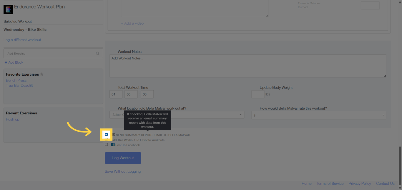 Enable 'SEND SUMMARY REPORT EMAIL TO BELLA MALVAR'.