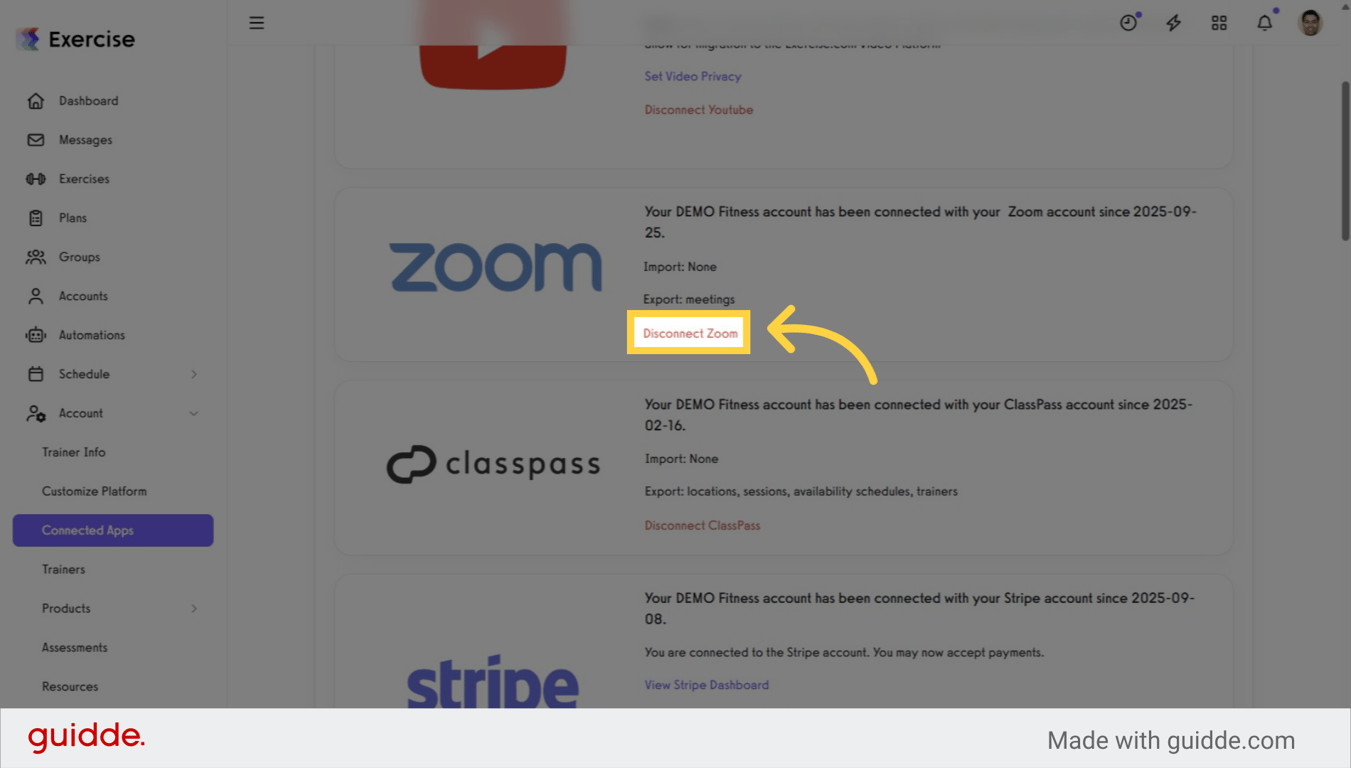 Screenshot of the Zoom integration showing the Disconnect Zoom option.