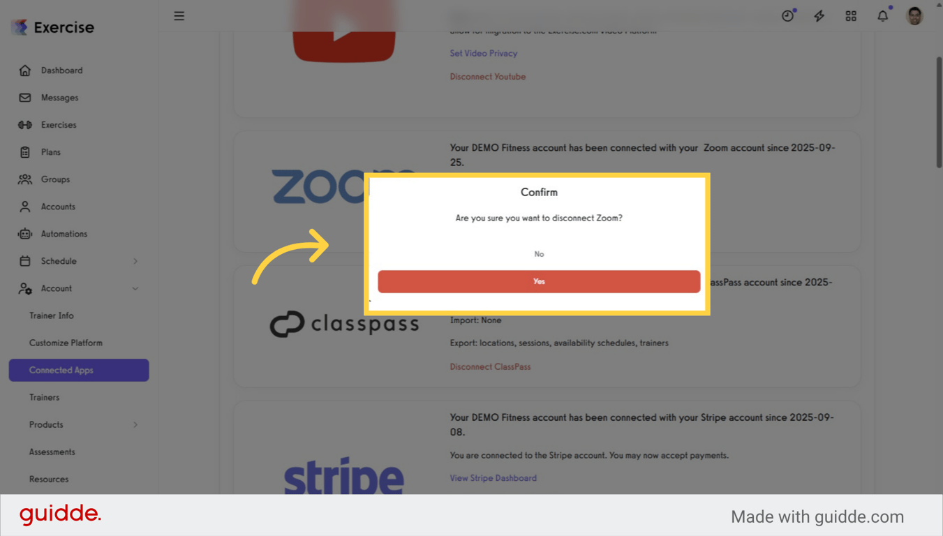 Screenshot of the confirmation modal with Yes and No buttons.