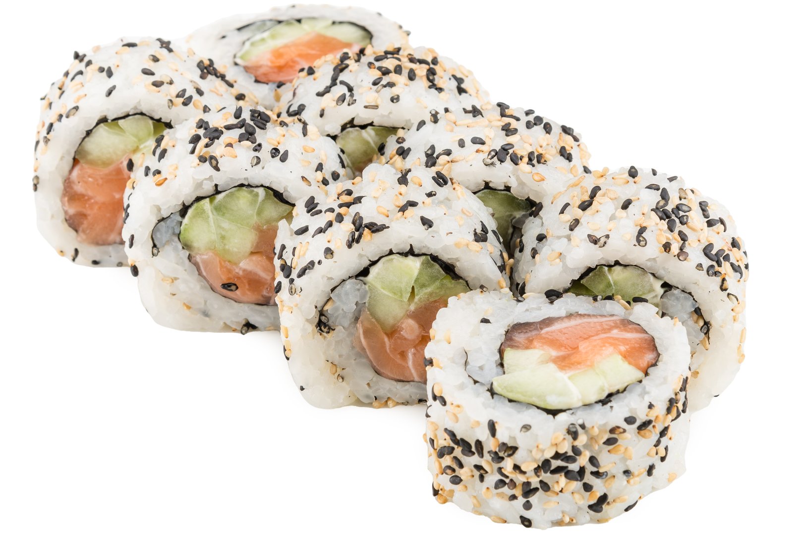 Photo Dish California with salmon and cucumber in sesame seeds