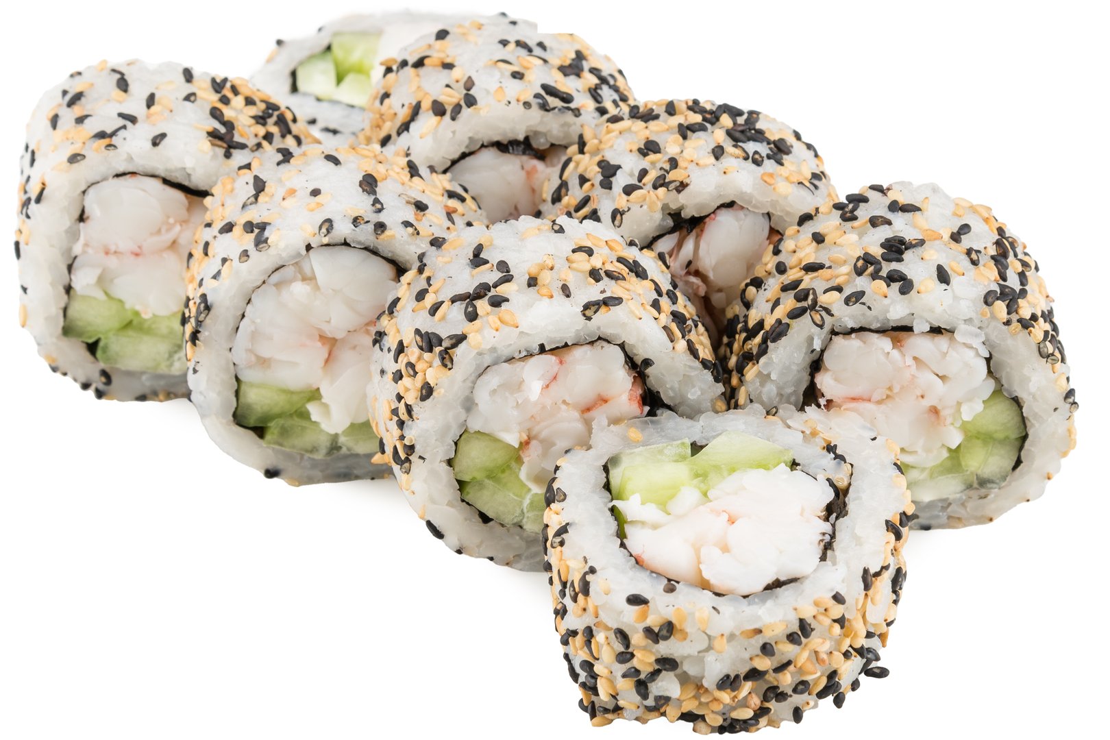 Photo Dish California with shrimp and cucumber in sesame seeds