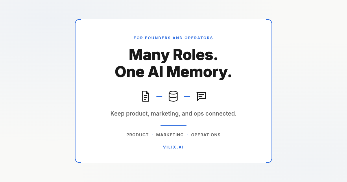 Many Roles. One AI Memory. Keep product, marketing, and ops connected. Vilix AI.