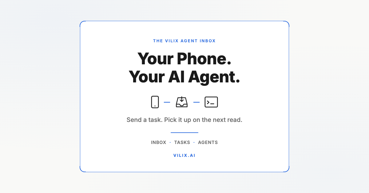 Your Phone. Your AI Agent. Send a task. Pick it up on the next read. Vilix AI.
